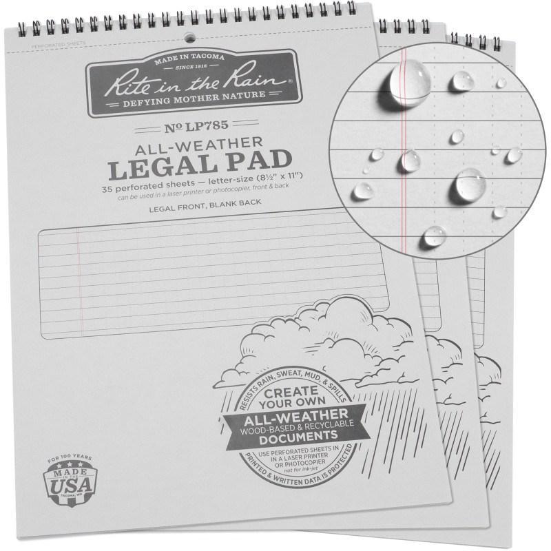 Rite in the Rain NoLP785X3 Top Spiral 8.5x11 Legal Pad Pack of 3-Tactical Source LLC