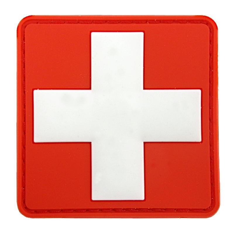 Tactical Gear FIrst Aid Velcro PVC Patch with White Cross on Red-Tactical Source LLC