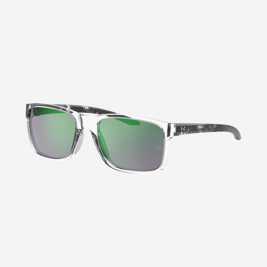 Under Armour UA Hustle Mirror Sunglasses Crystal Black Frame, Green Mirror Lens-Tactical Source LLC